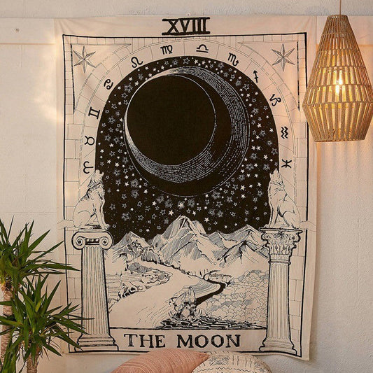 "The Moon" Tarot Monochroom Wandtapijt