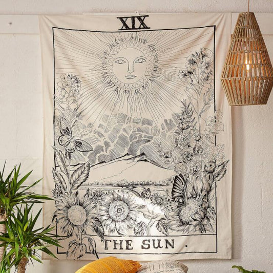 "The Sun" Tarot Monochroom Wandtapijt