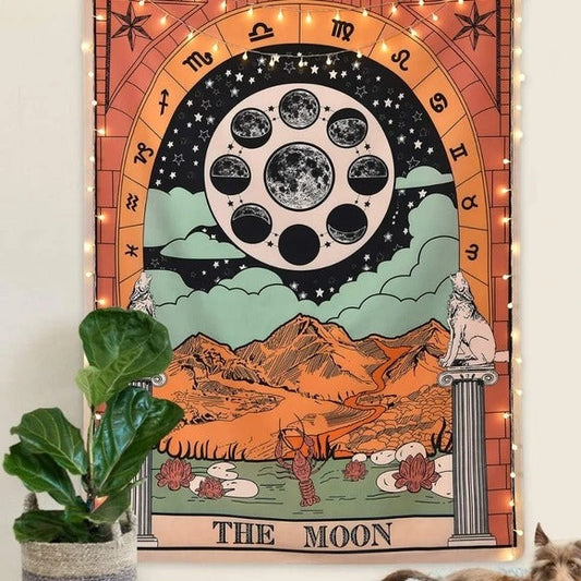 "The Moon" Tarot Gekleurd Wandtapijt