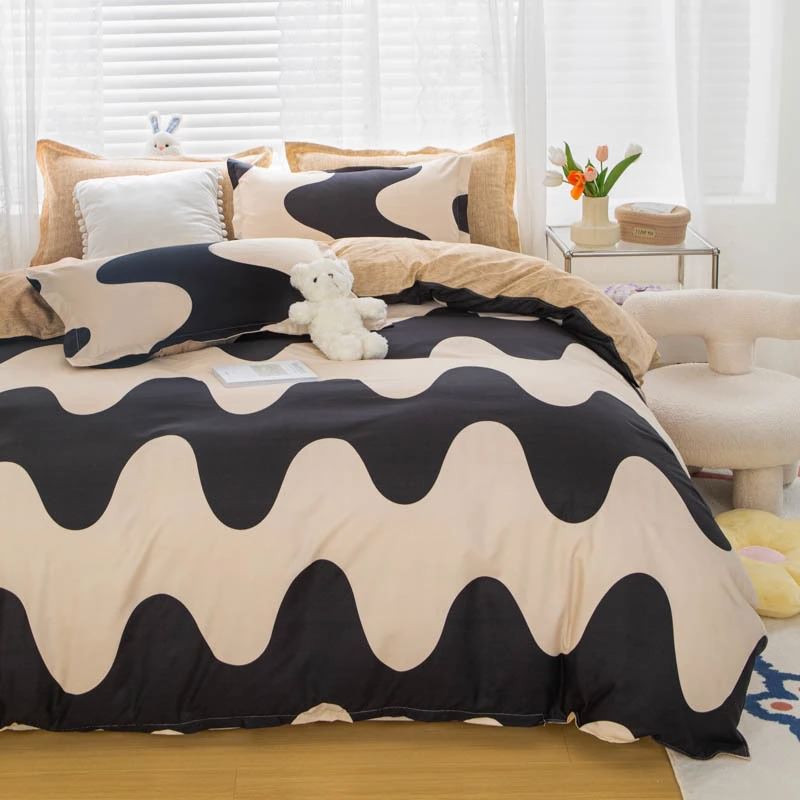 Zwart & Beige Wavy Beddengoedset