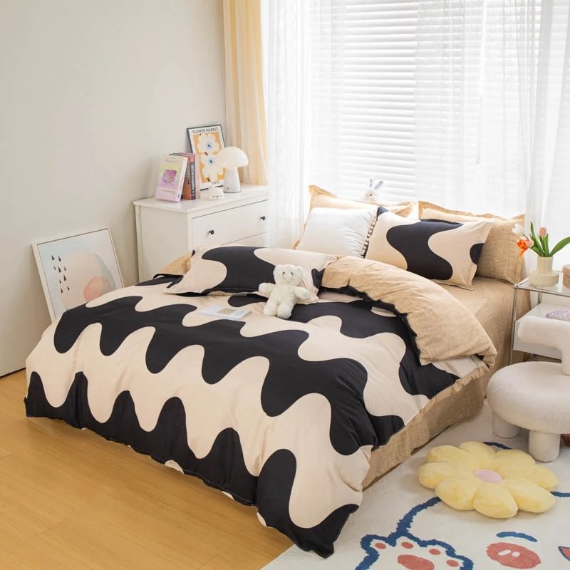 Zwart & Beige Wavy Beddengoedset