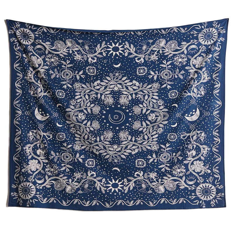 Wandtapijt met Blauwe Maan en Bloemen Mandala