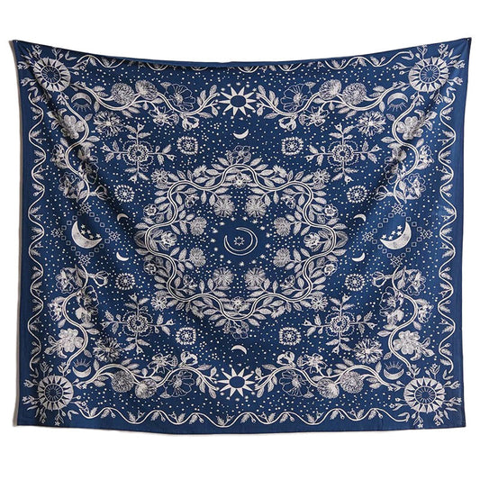 Wandtapijt met Blauwe Maan en Bloemen Mandala