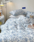 Lichtblauwe Bloemenprint Beddengoedset