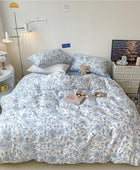 Lichtblauwe Bloemenprint Beddengoedset