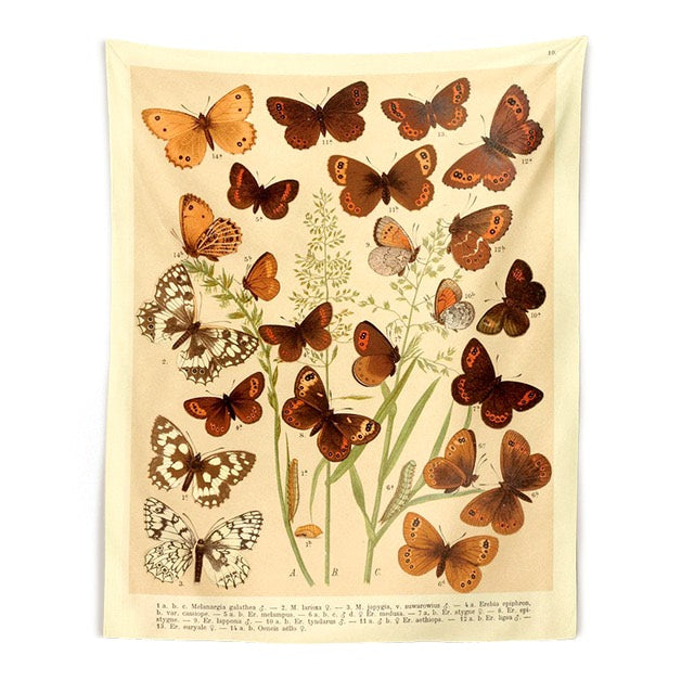 Botanisch Wandtapijt met Vlindersoorten