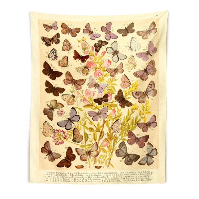 Botanisch Wandtapijt met Vlindersoorten