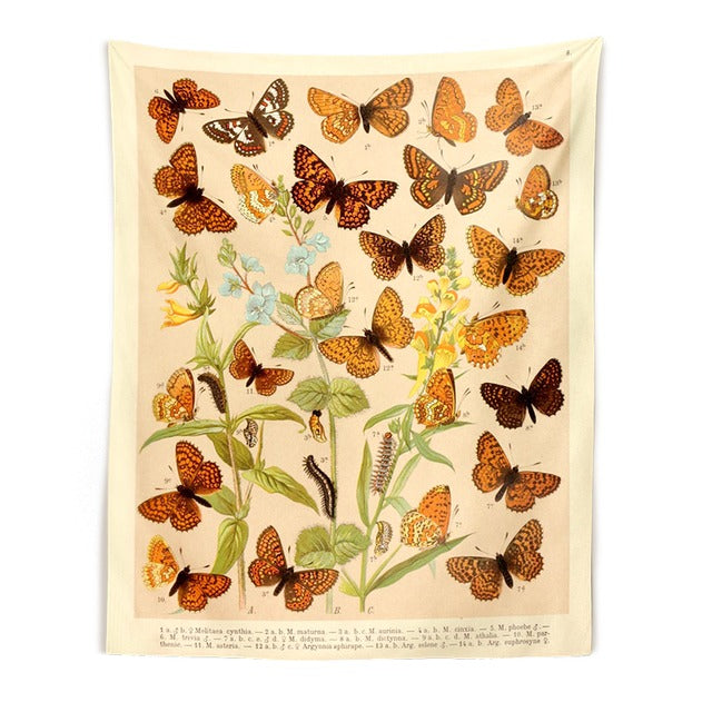 Botanisch Wandtapijt met Vlindersoorten