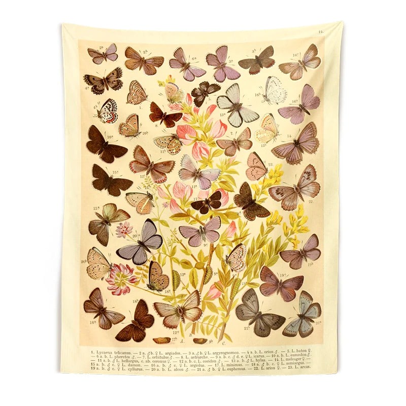 Botanisch Wandtapijt met Vlindersoorten