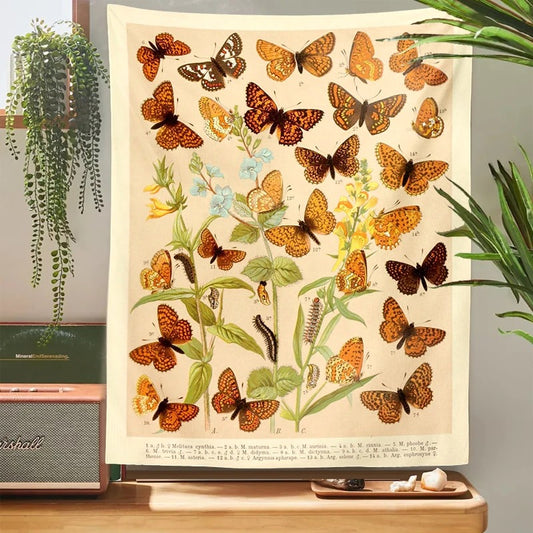 Botanisch Wandtapijt met Vlindersoorten