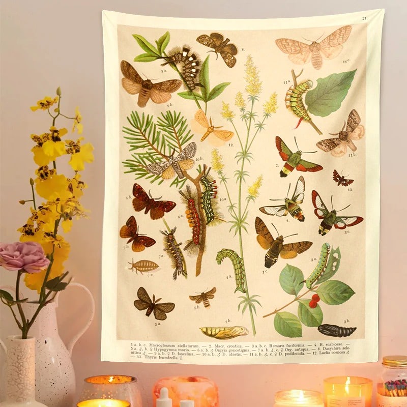Botanisch Wandtapijt met Vlindersoorten