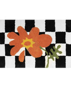 Geruit Vloerkleed met Oranje Bloemenaccent