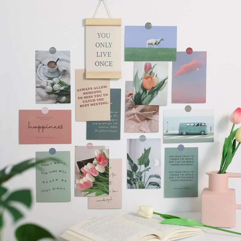 Wandcollage Kaarten met Kleuren en Quotes