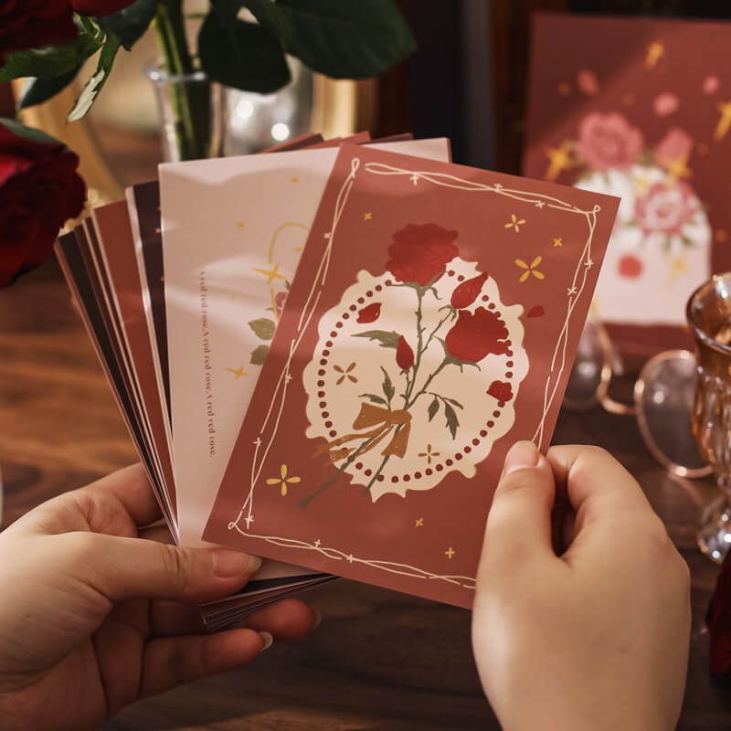 Coquette Wandcollage Kaarten met Rode Rozen