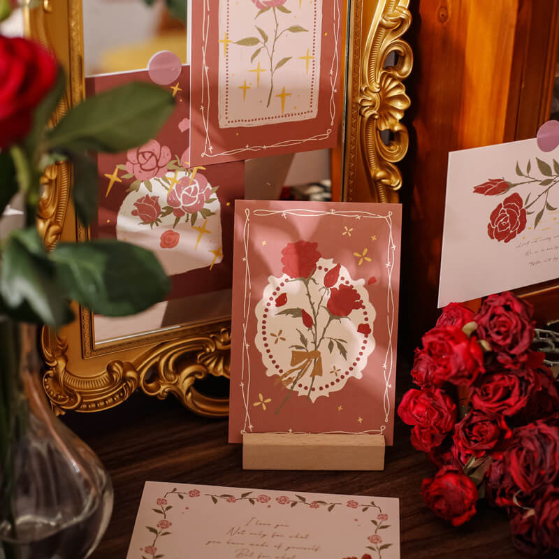 Coquette Wandcollage Kaarten met Rode Rozen