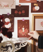 Coquette Wandcollage Kaarten met Rode Rozen