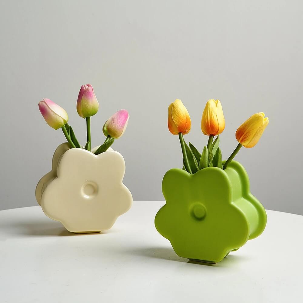 Pastel Bloemvormige Keramische Vaas