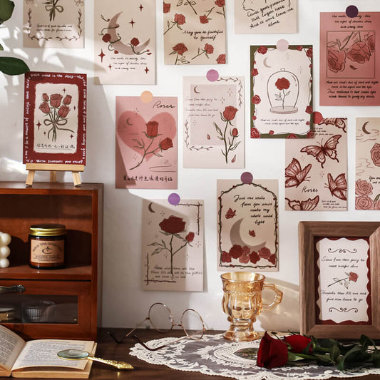Vintage Rozen Wandcollage Kaarten