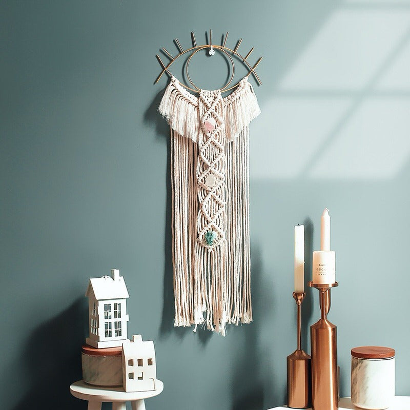 Oogvormige Macramé Wanddecoratie