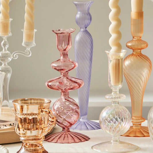 Franse Vintage Glazen Kaarsenhouder