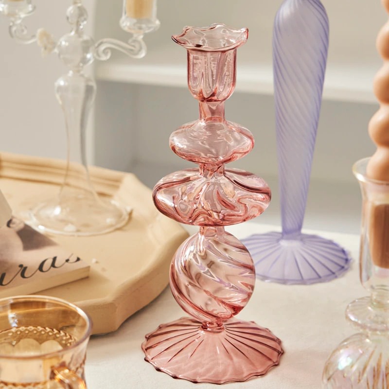Franse Vintage Glazen Kaarsenhouder