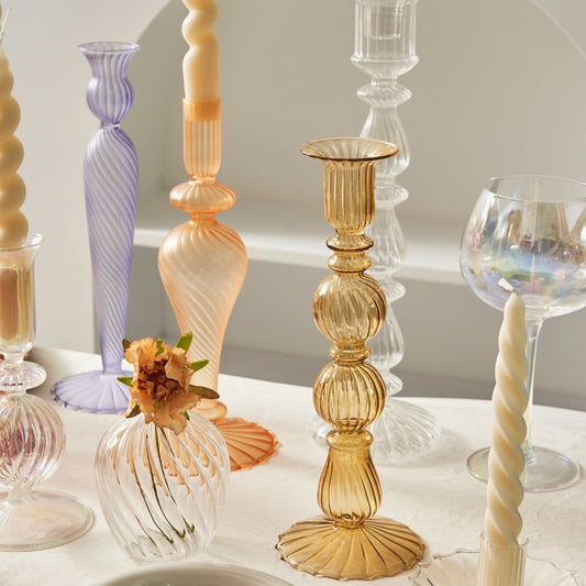 Franse Vintage Glazen Kaarsenhouder
