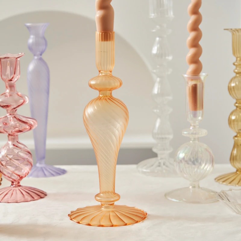 Franse Vintage Glazen Kaarsenhouder