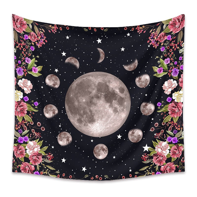 Bloemen Wandtapijt met Volle Maan