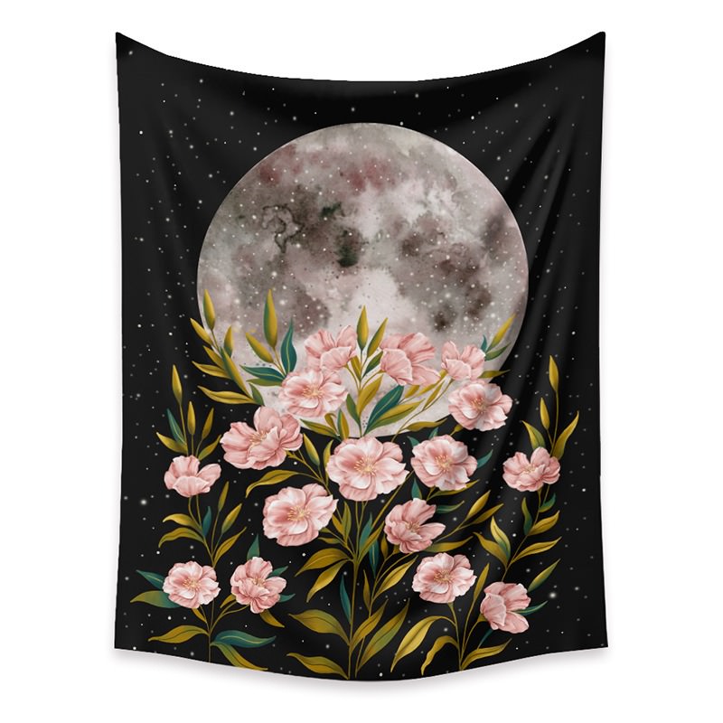 Bloemen Wandtapijt met Volle Maan