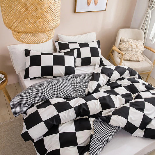 Groot Zwart & Wit Geruite Beddengoedset