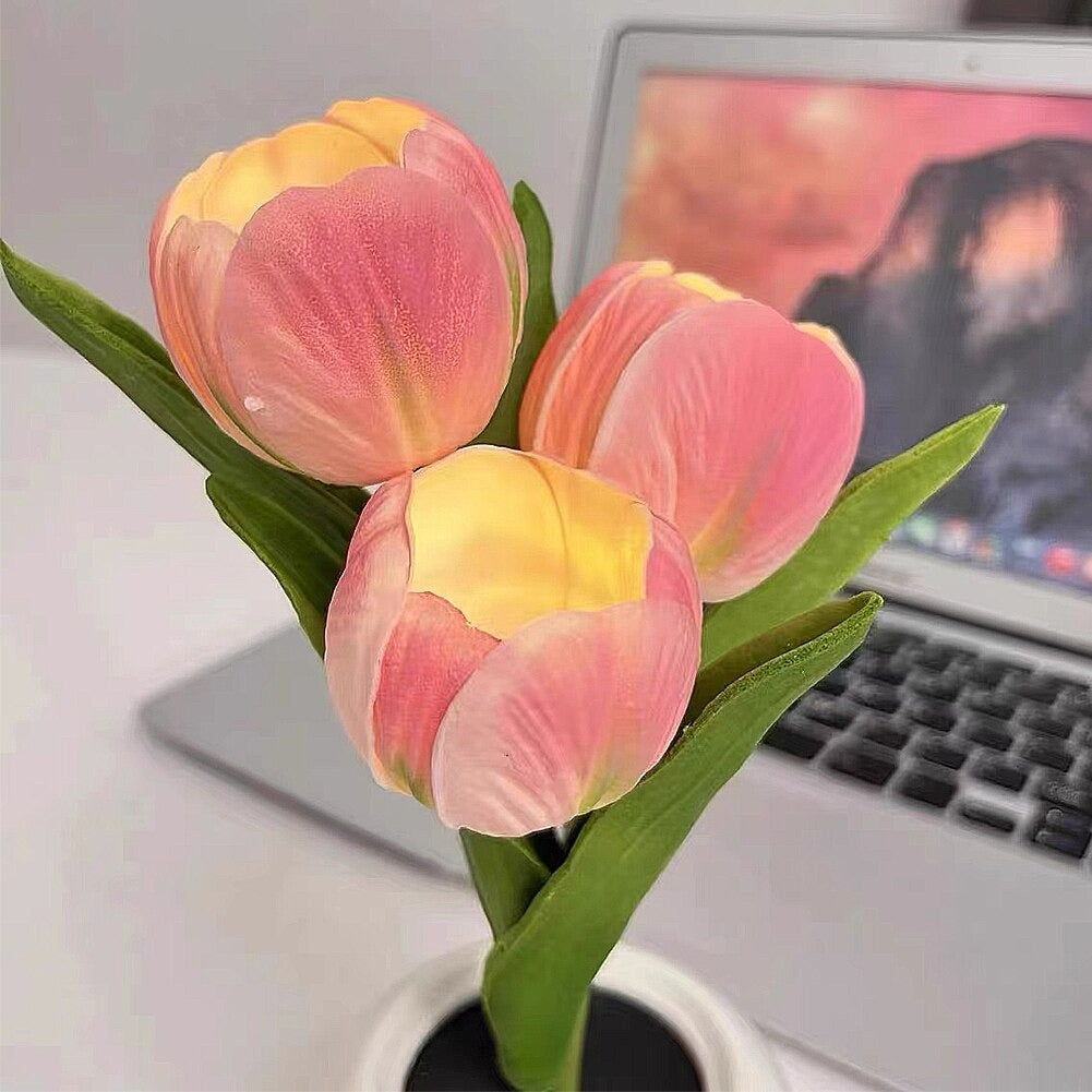 LED Nachtlampje in Mini Pot met Tulpen