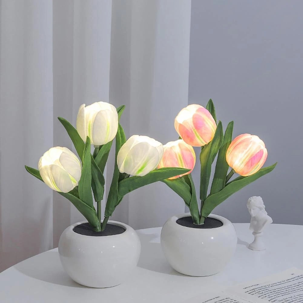 LED Nachtlampje in Mini Pot met Tulpen