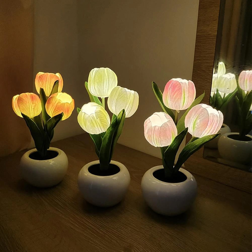LED Nachtlampje in Mini Pot met Tulpen