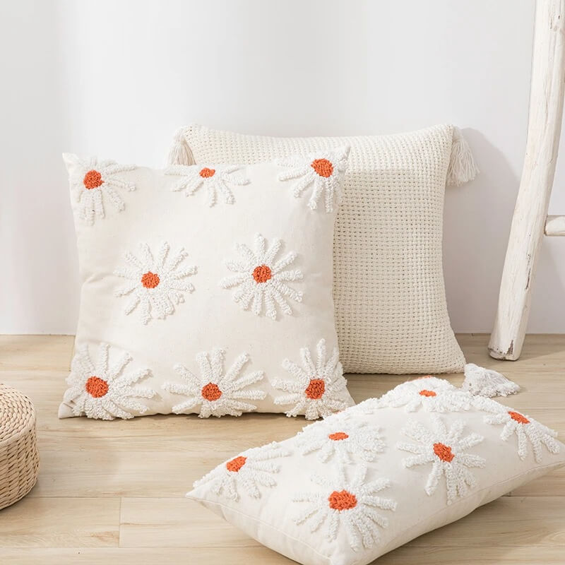 Lichtbeige Bloemen Kussenhoes