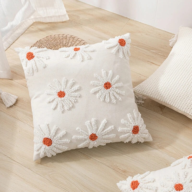 Lichtbeige Bloemen Kussenhoes