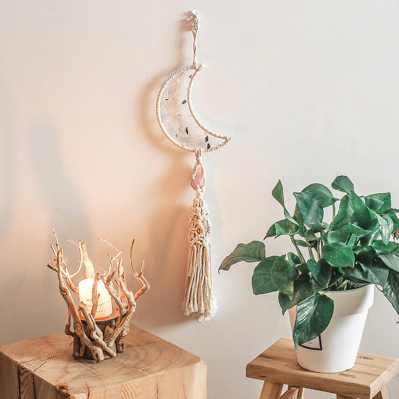 Macramé Dromenvanger met Maan en Kristallen
