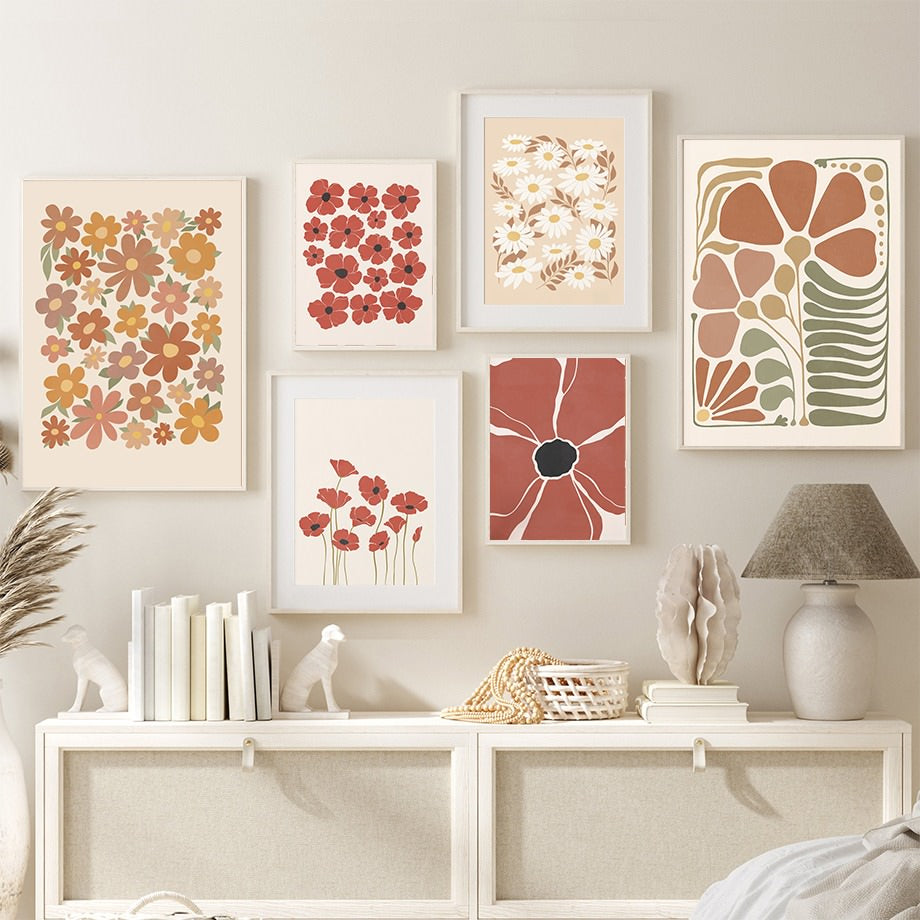 Pastel Bruinkleurige Bloemen Canvas Posters