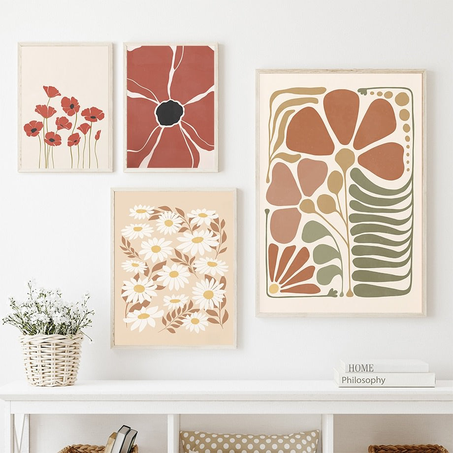Pastel Bruinkleurige Bloemen Canvas Posters