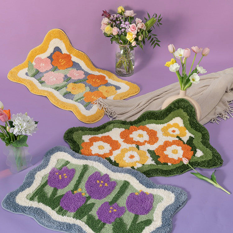 Fluffy Irregular Floral Accent Tapijt