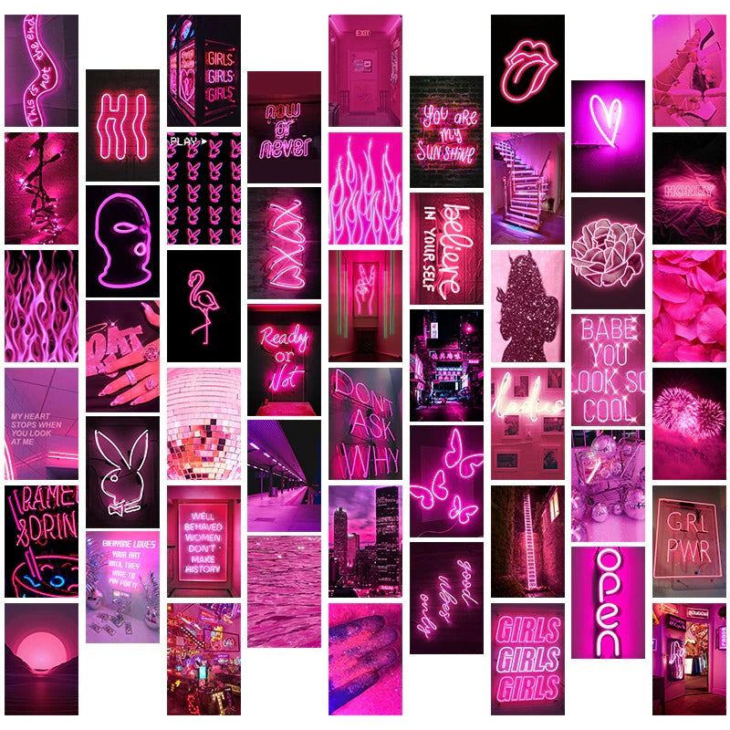 Roze Neon Wandcollage Kaarten