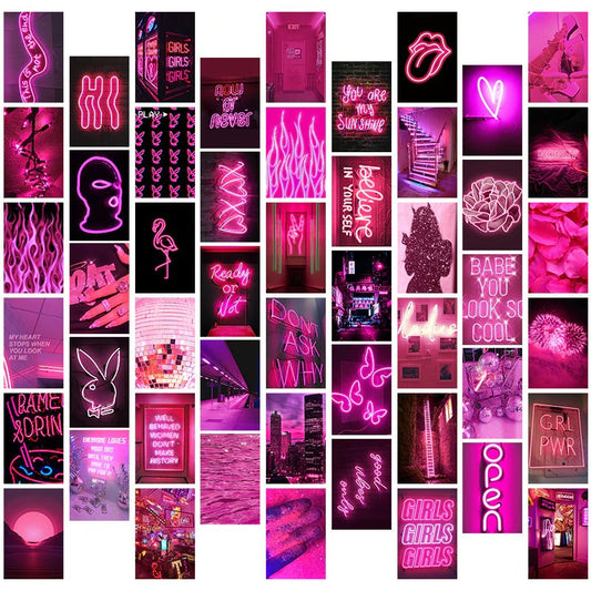 Roze Neon Wandcollage Kaarten