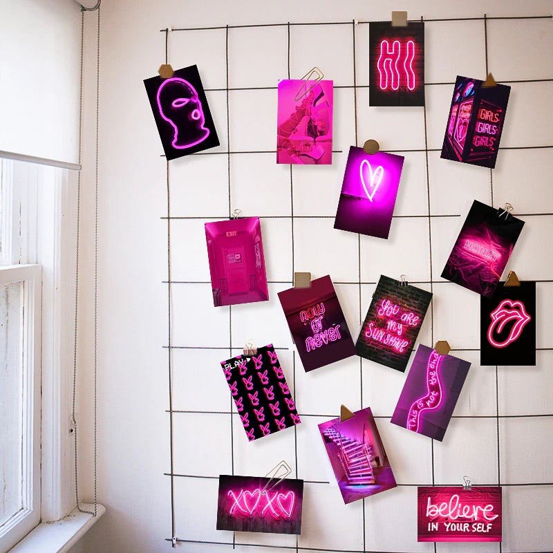 Roze Neon Wandcollage Kaarten