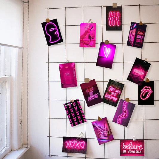 Roze Neon Wandcollage Kaarten