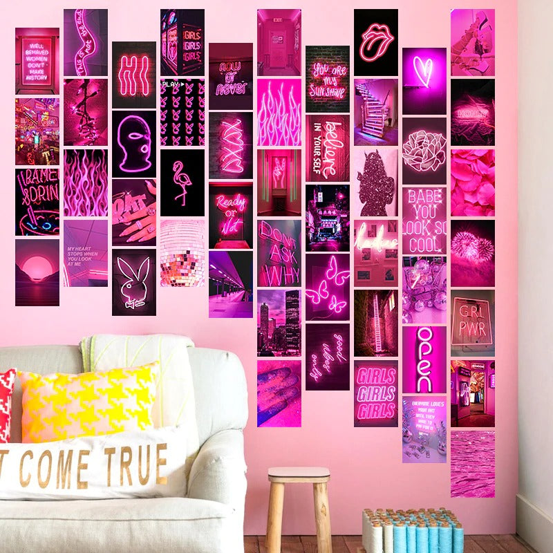 Roze Neon Wandcollage Kaarten