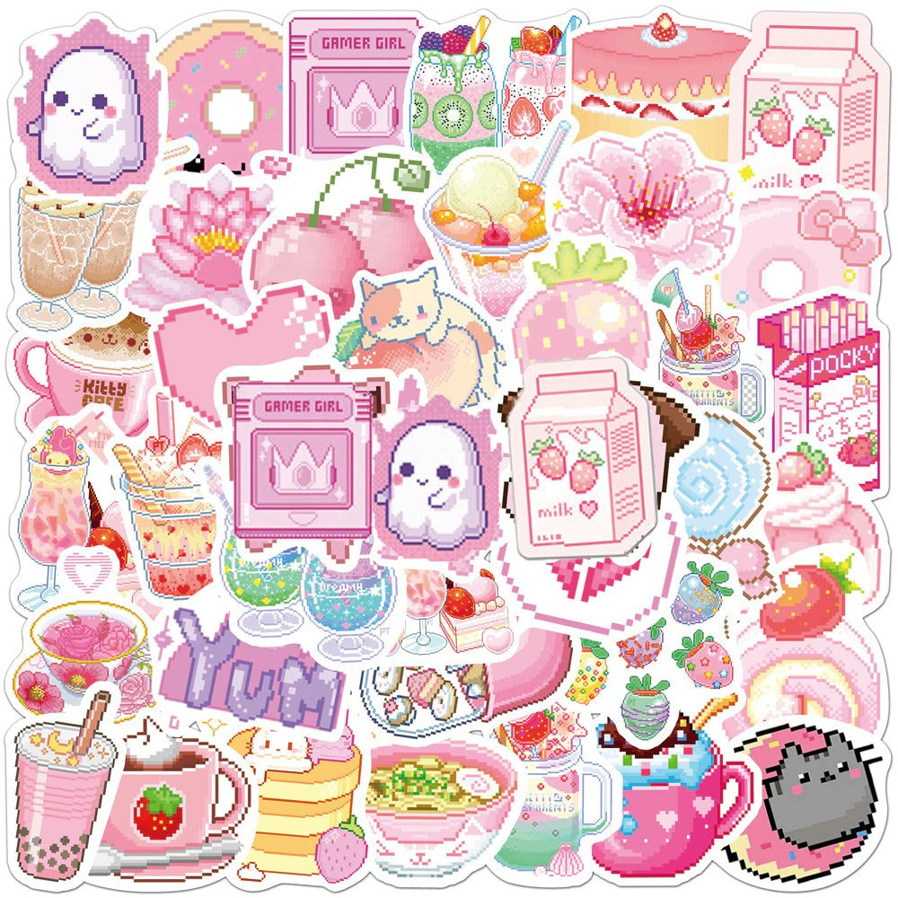 Roze Pixel Sticker Set