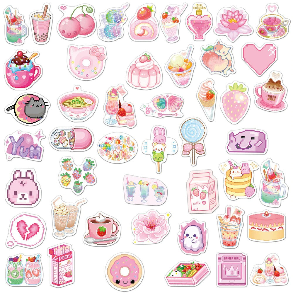 Roze Pixel Sticker Set