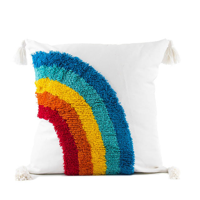 Kussenhoes met Regenboog Kwastjes