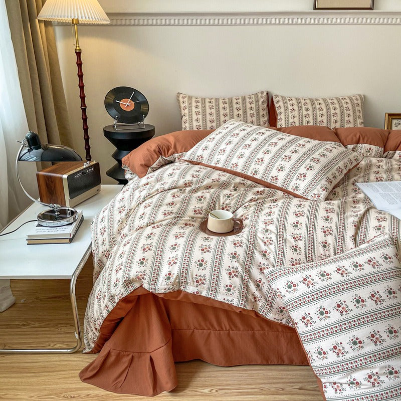 Retro Bruine Bloemenprint Beddengoedset