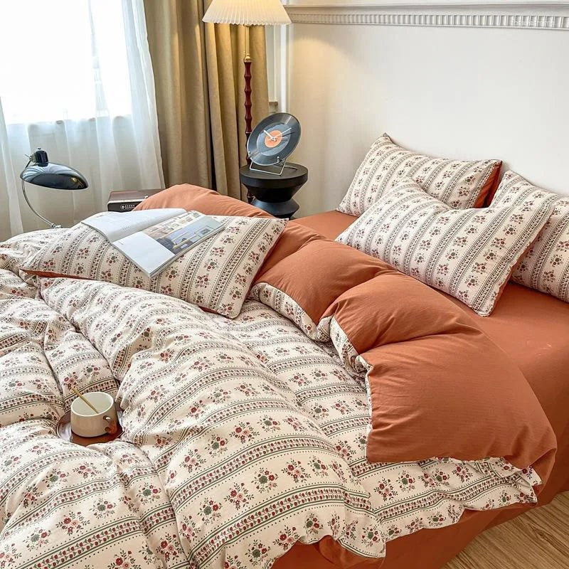 Retro Bruine Bloemenprint Beddengoedset