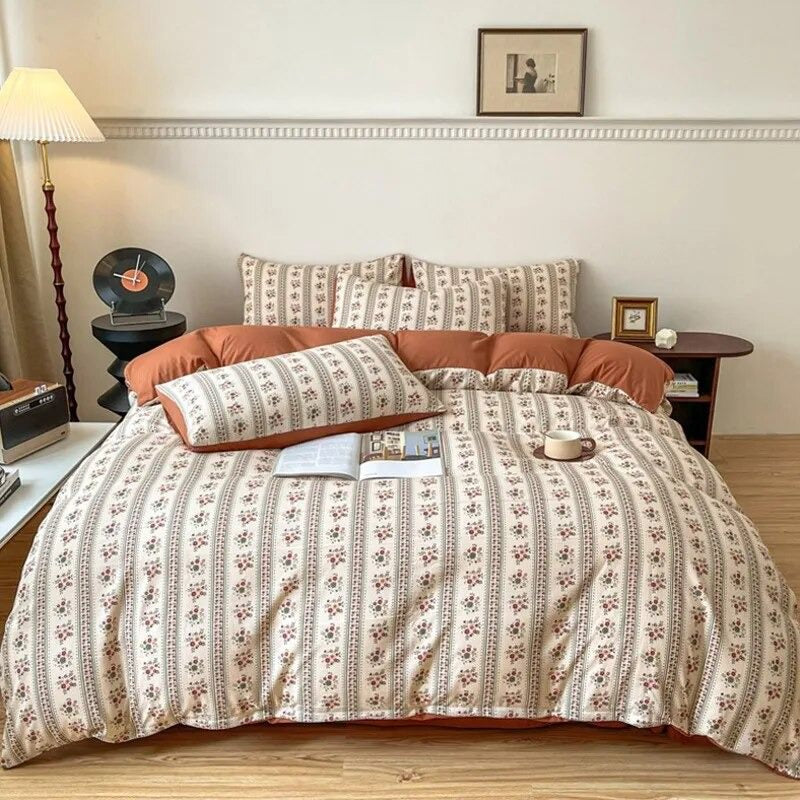 Retro Bruine Bloemenprint Beddengoedset